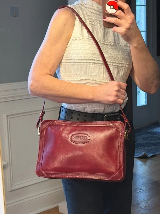 Dansk Vintage 1990s Minimalist Leather Crossbody Bag Burgundy (GUC) - Picture 3 of 16